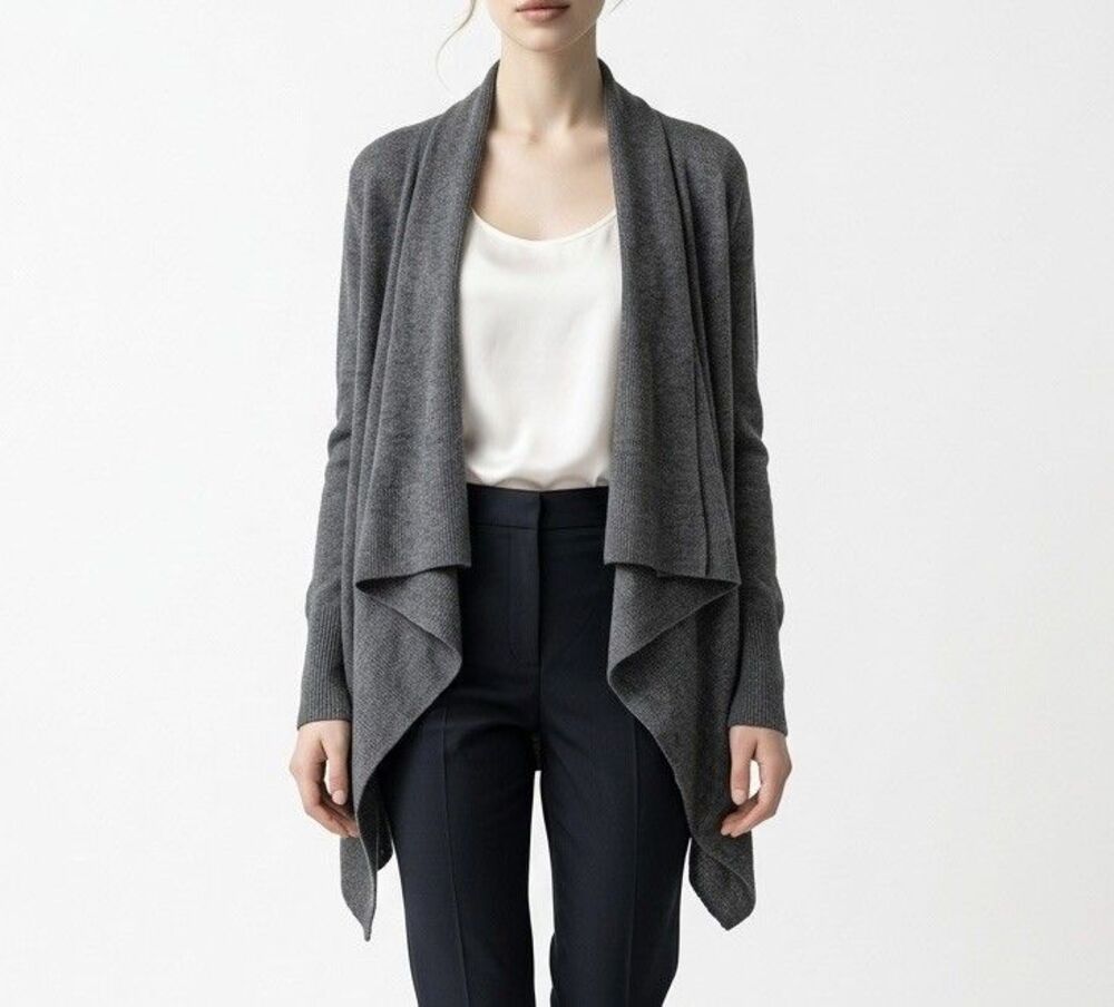 H&M Women’s Cadigan Sweater XS/S Gray Open Front Asymmetrical Hem